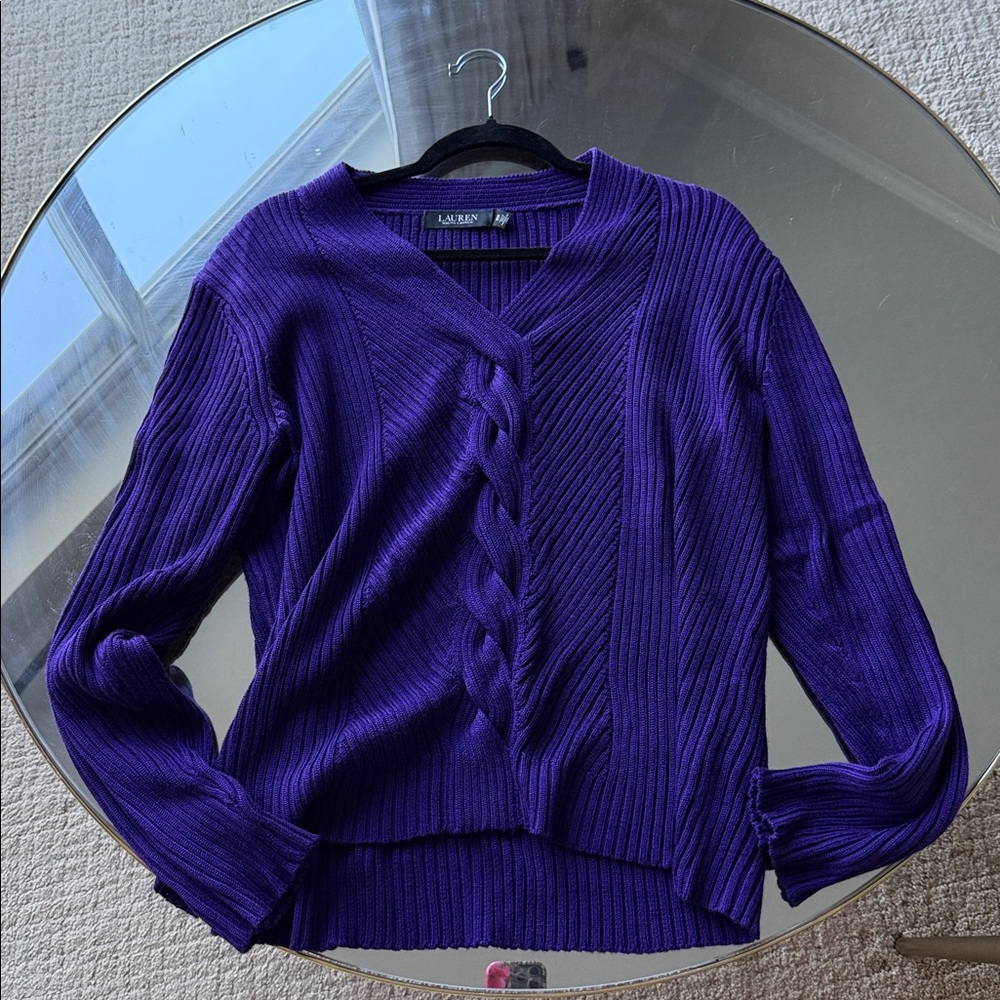 Lauren Ralph Lauren Black Label Sz XL Purple Ribbed/Cable Sweater Cotton Viscose